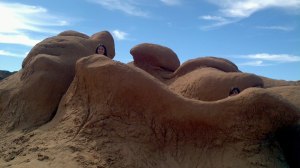 The cousin and I playing in the Goblins.